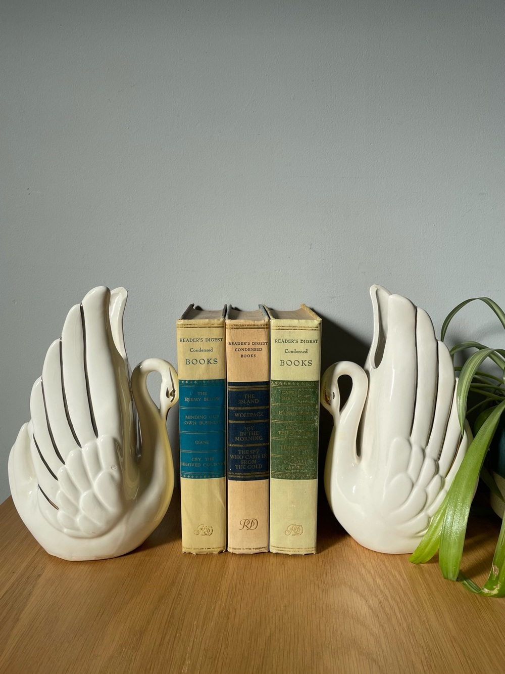Vintage MCM White Ceramic Swan Vases Planters Pair Hollywood Regency